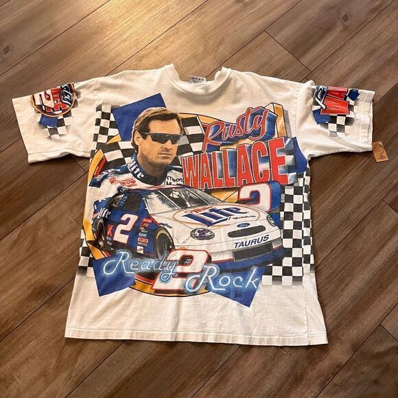 Chase Authentics Vintage 1999 Rusty Wallace Ready 2 Rock All Over Print T-Shirt - Picture 1 of 5